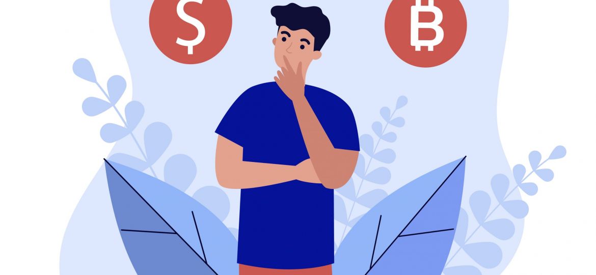 Man thinking about buying bitcoin