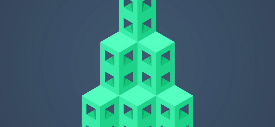 green abstract isometric building icon